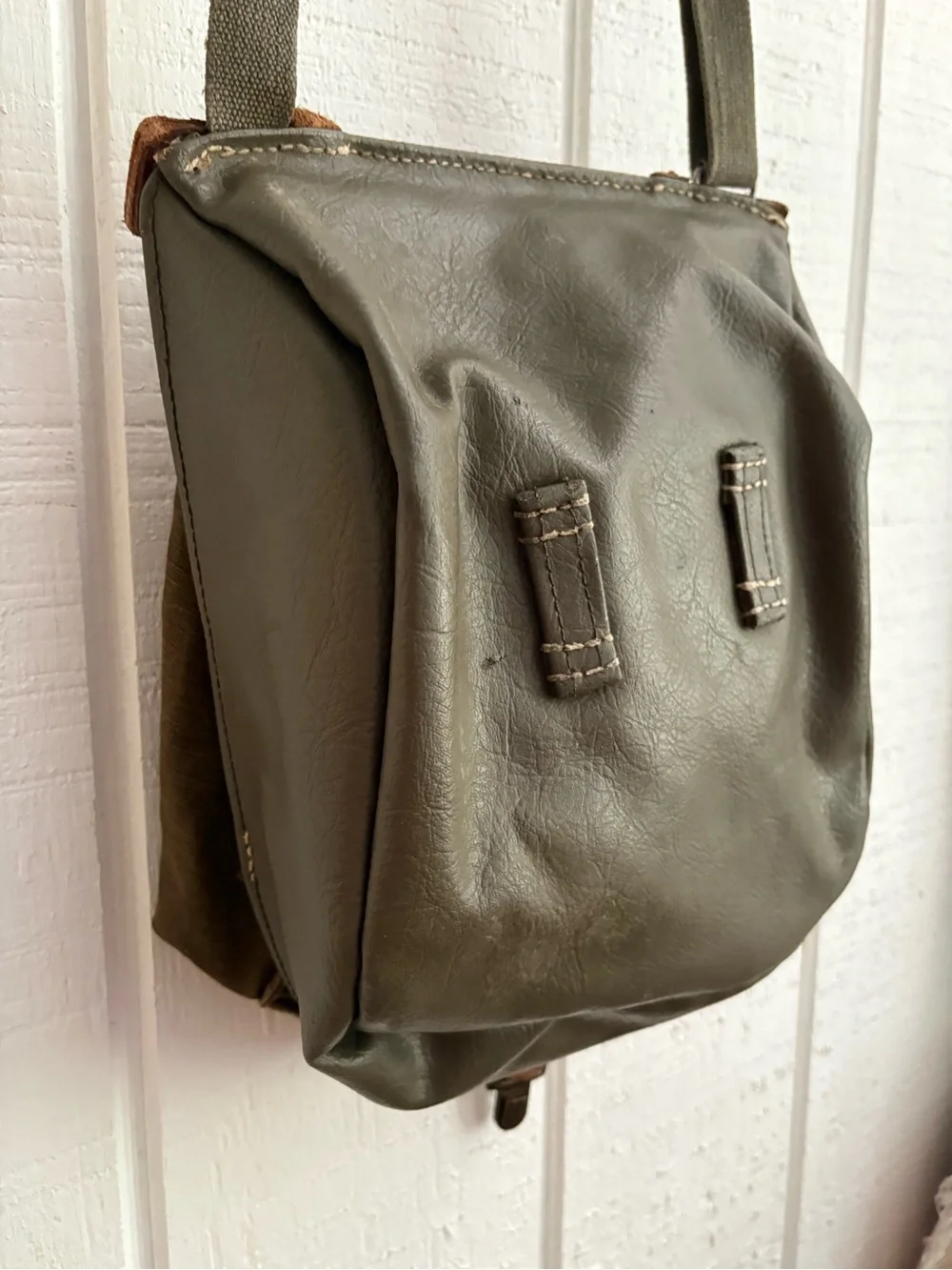 Vintage Swiss Military canvas and leather Bread bag